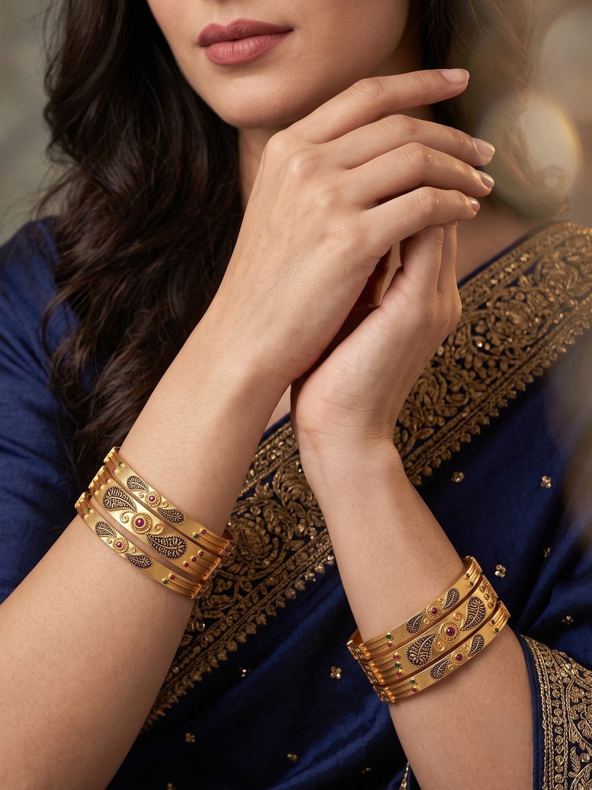 Premium Gold Finish Traditional set of 6 Bangles for Women and Girls