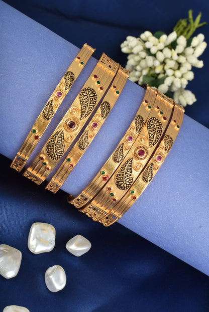 Premium Gold Finish Traditional set of 6 Bangles for Women and Girls