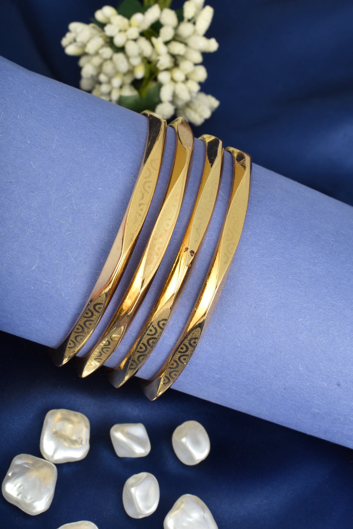 Premium Gold Finish Traditional Set of 4 Bangles for Women and Girls