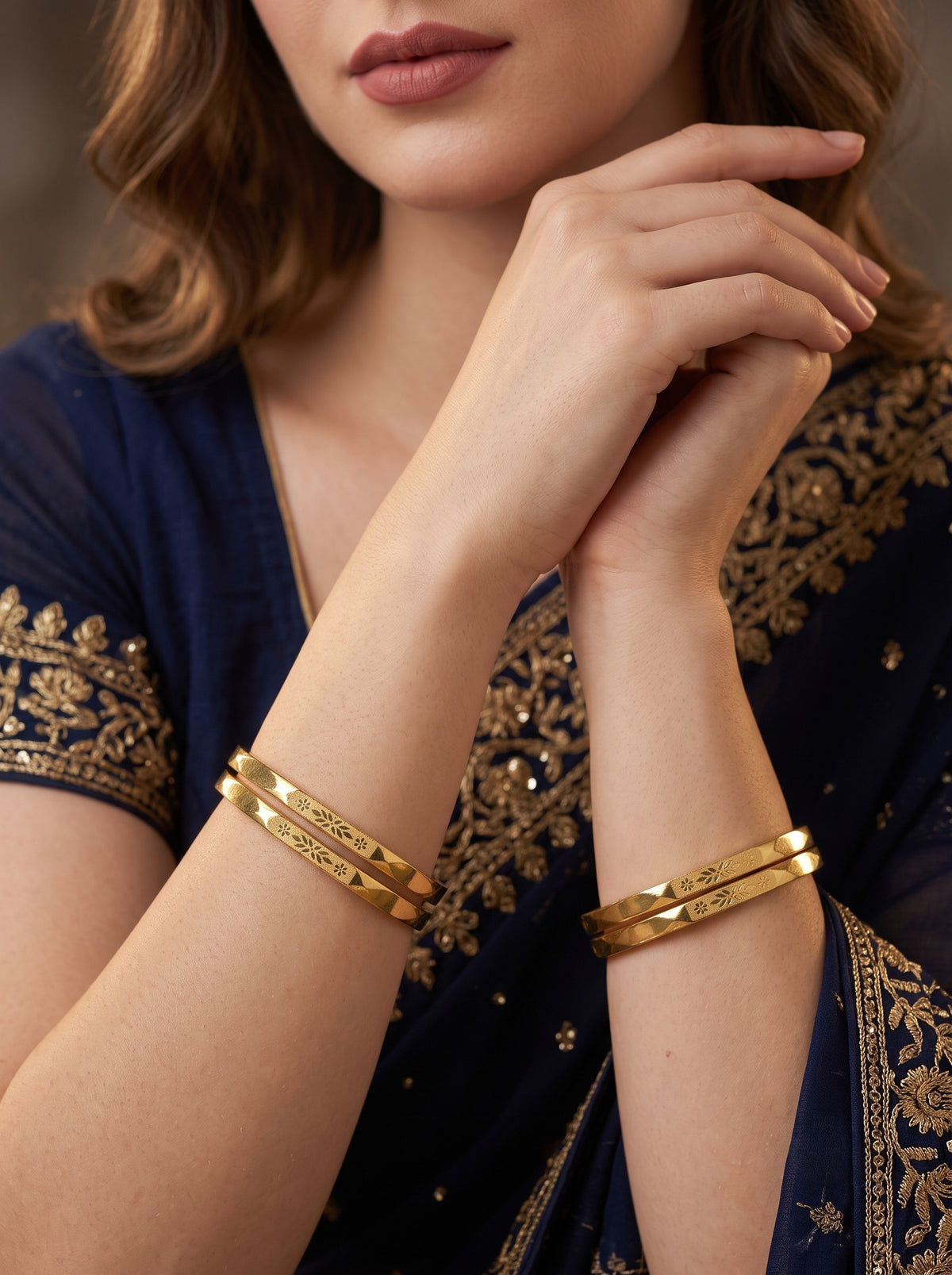 Premium Gold Finish Traditional Set of 4 Bangles for Women and Girls