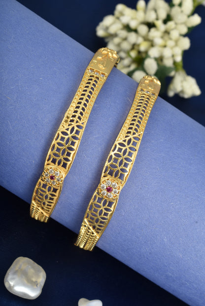 Premium Gold Finish Traditional Set of 2 Bangles for Women and Girls