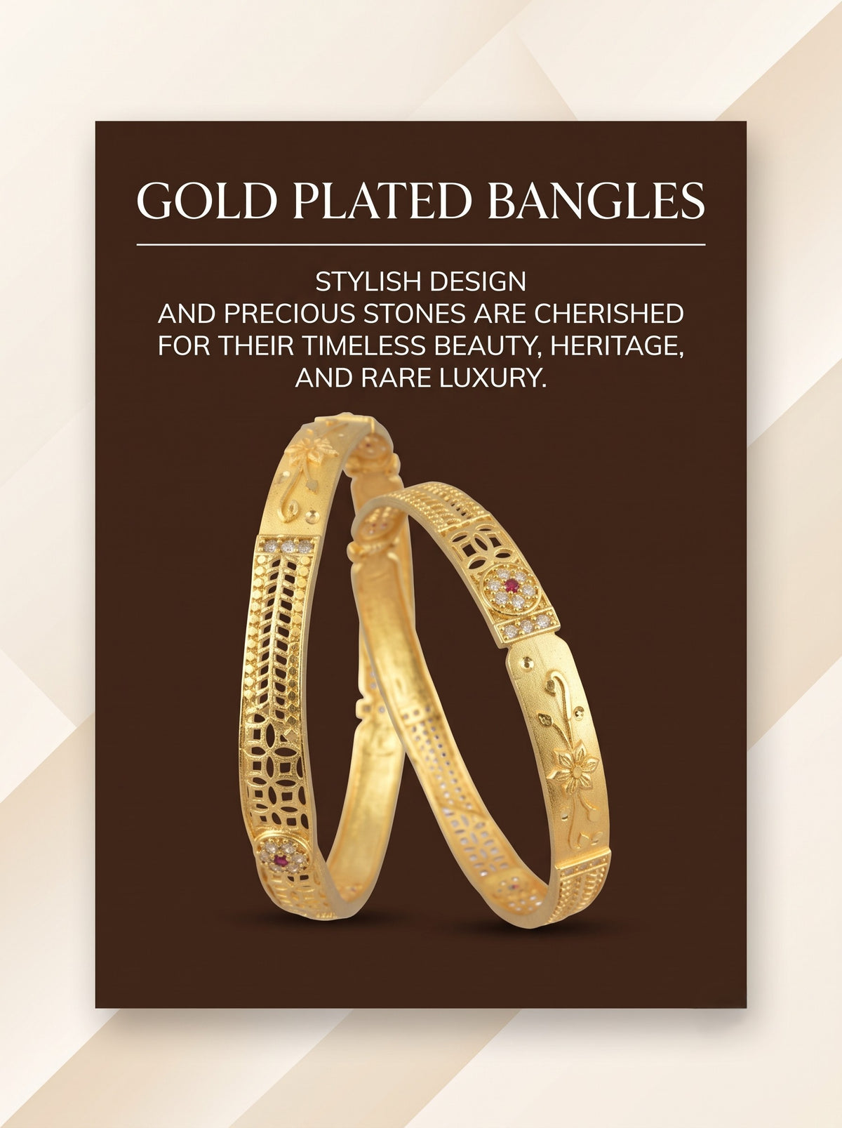 Premium Gold Finish Traditional Set of 2 Bangles for Women and Girls