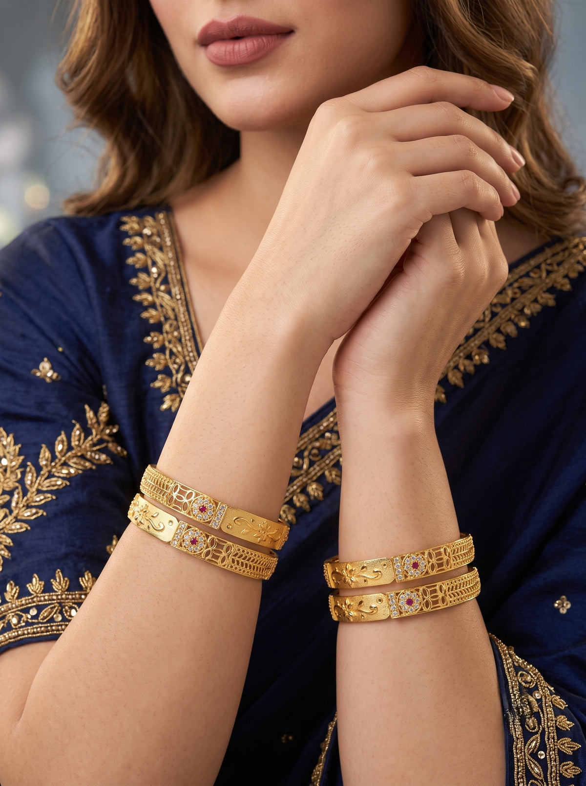 Premium Gold Finish Traditional Set of 4 Bangles for Women and Girls