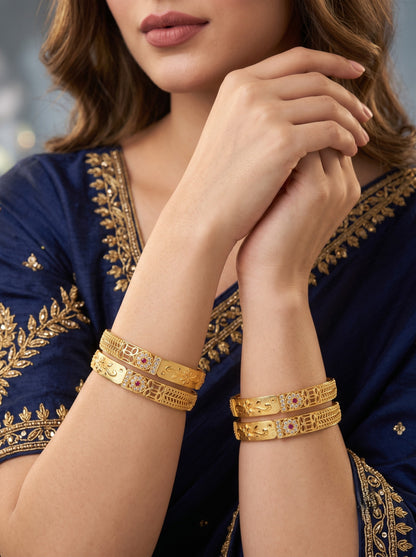 Premium Gold Finish Traditional Set of 4 Bangles for Women and Girls