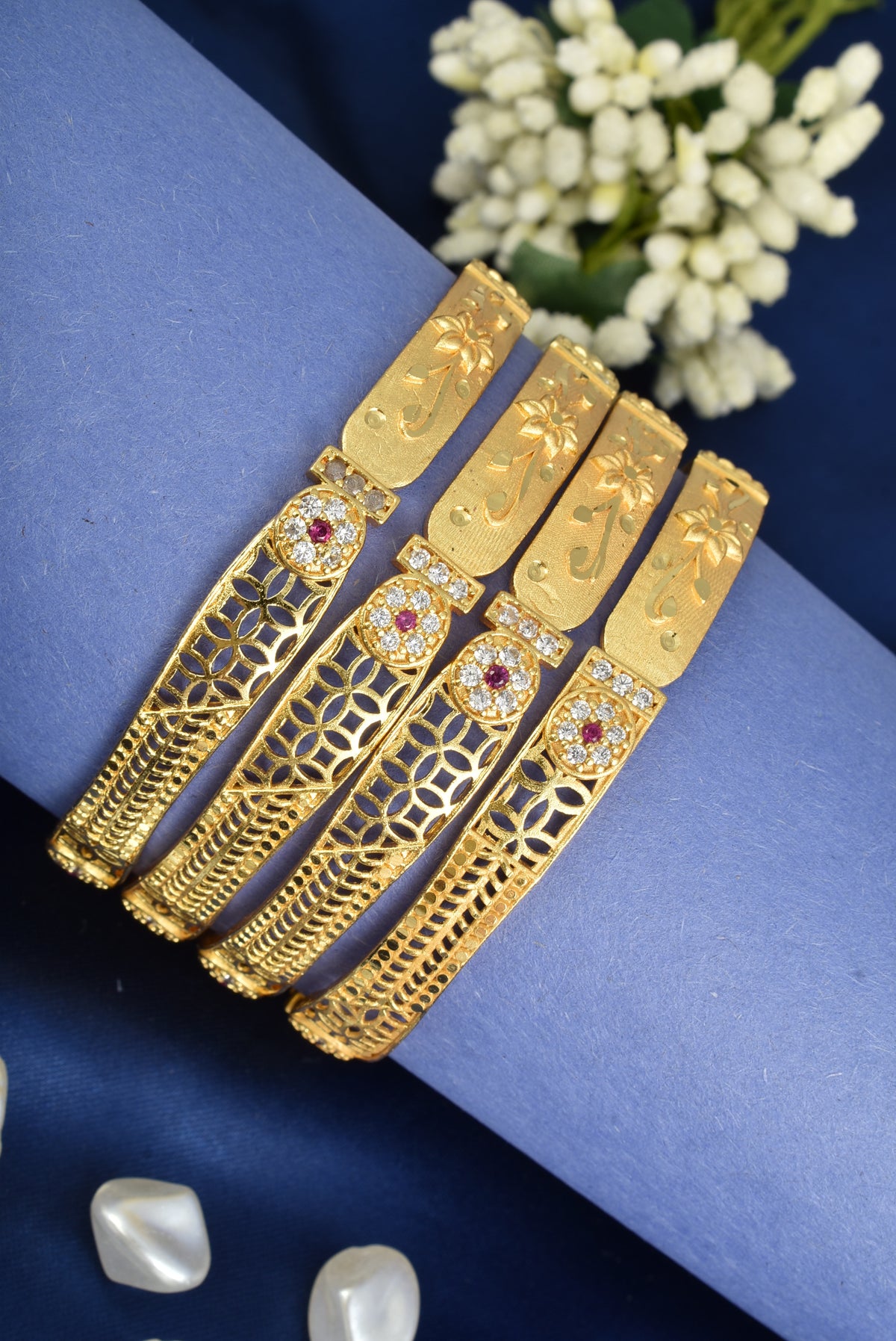 Premium Gold Finish Traditional Set of 4 Bangles for Women and Girls