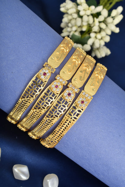 Premium Gold Finish Traditional Set of 4 Bangles for Women and Girls
