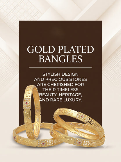 Premium Gold Finish Traditional Set of 4 Bangles for Women and Girls