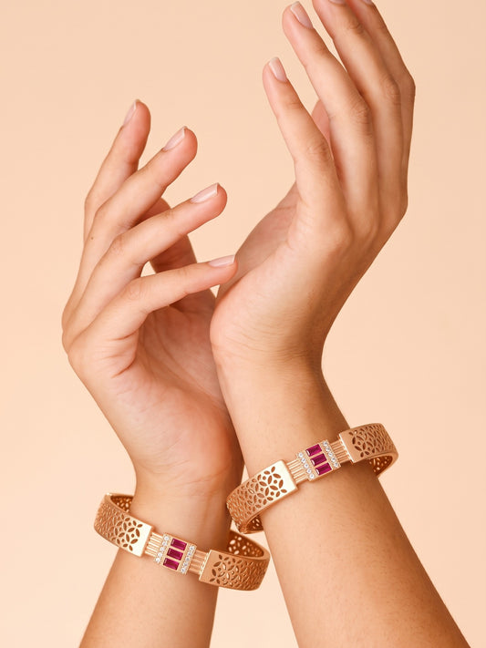 Premium Gold Finish Traditional Set of 2 Bangles for Women and Girls
