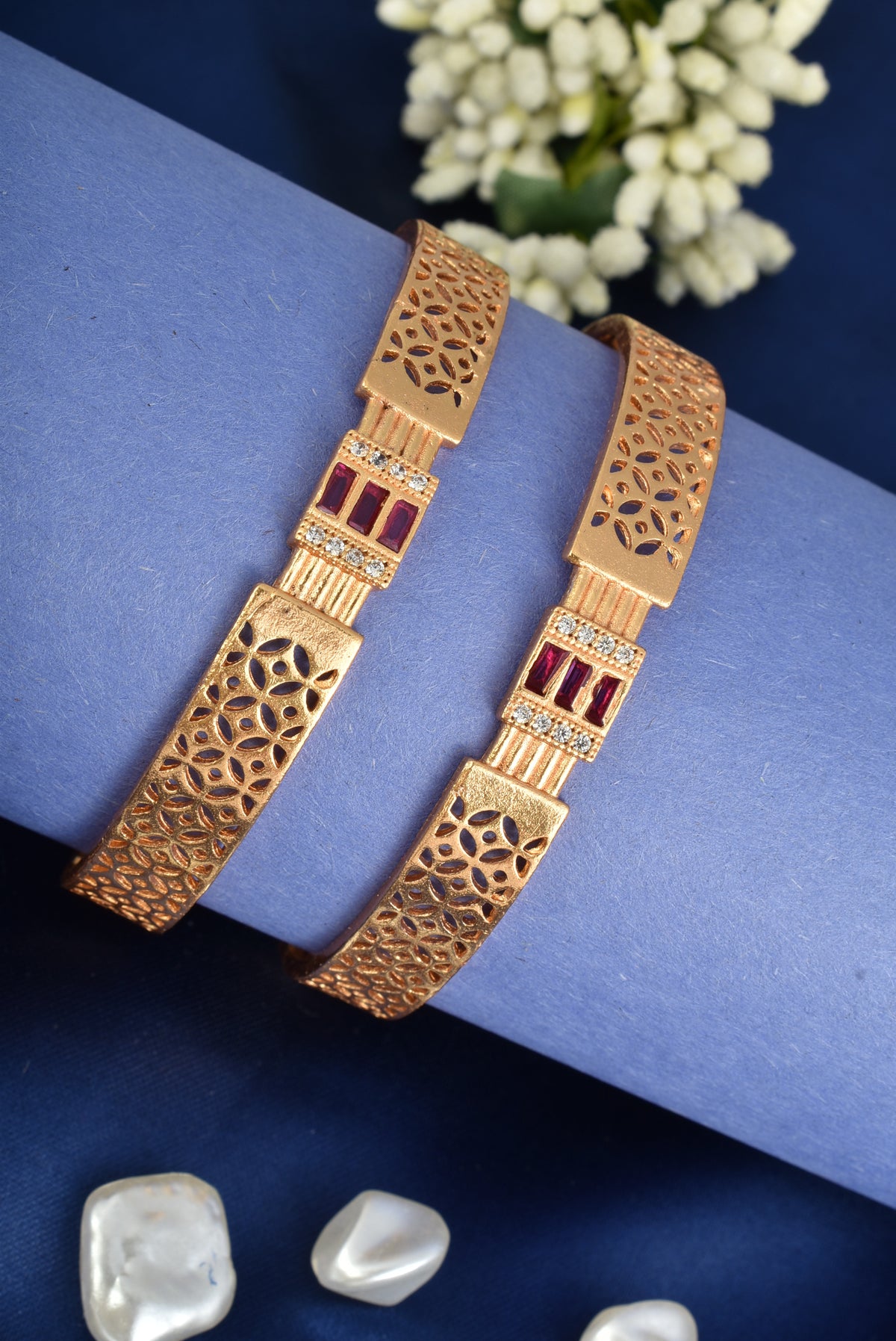 Premium Gold Finish Traditional Set of 2 Bangles for Women and Girls