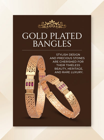 Premium Gold Finish Traditional Set of 2 Bangles for Women and Girls