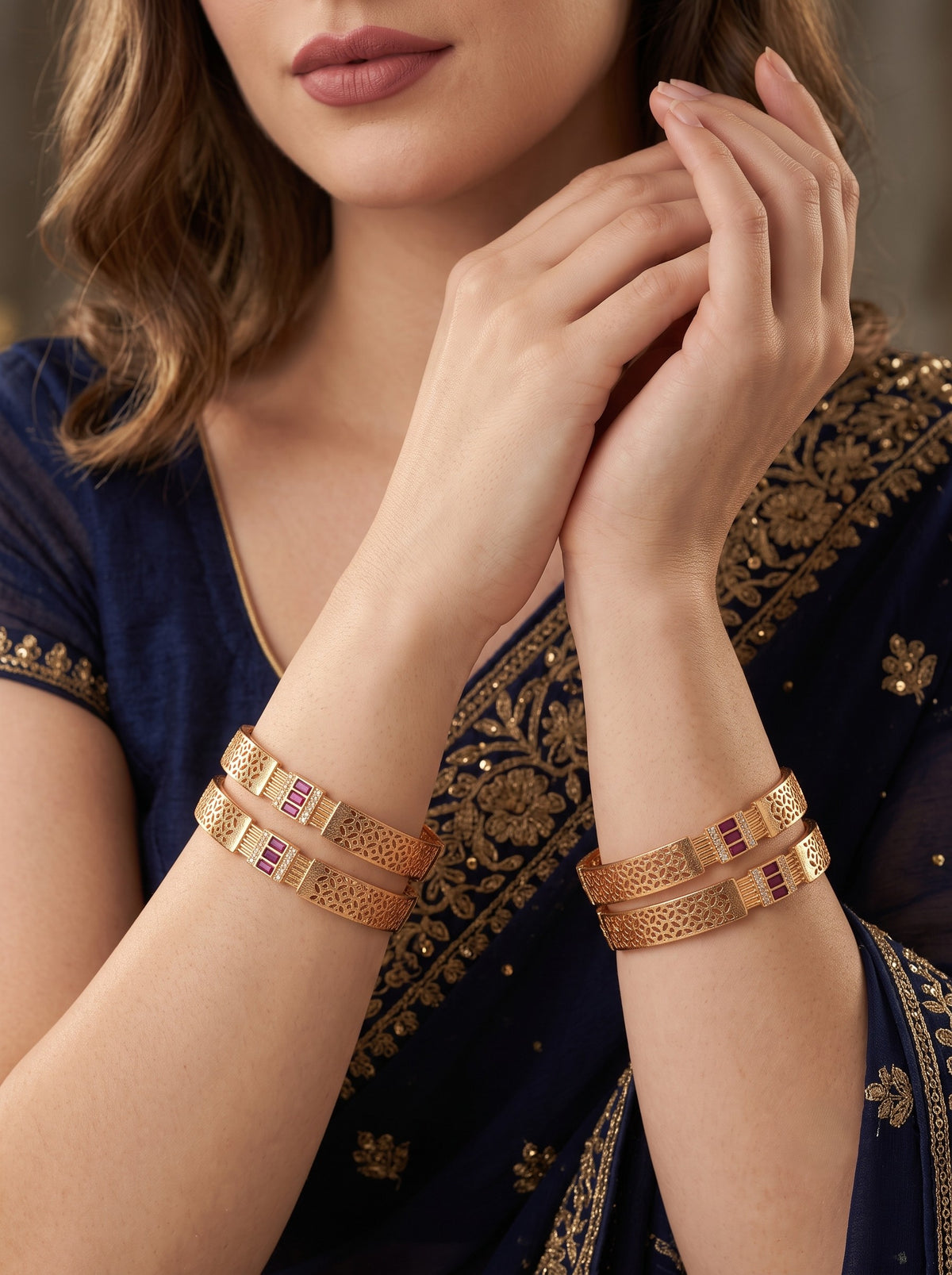 Premium Gold Finish Traditional Set of 4 Bangles for Women and Girls