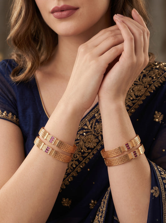 Premium Gold Finish Traditional Set of 4 Bangles for Women and Girls