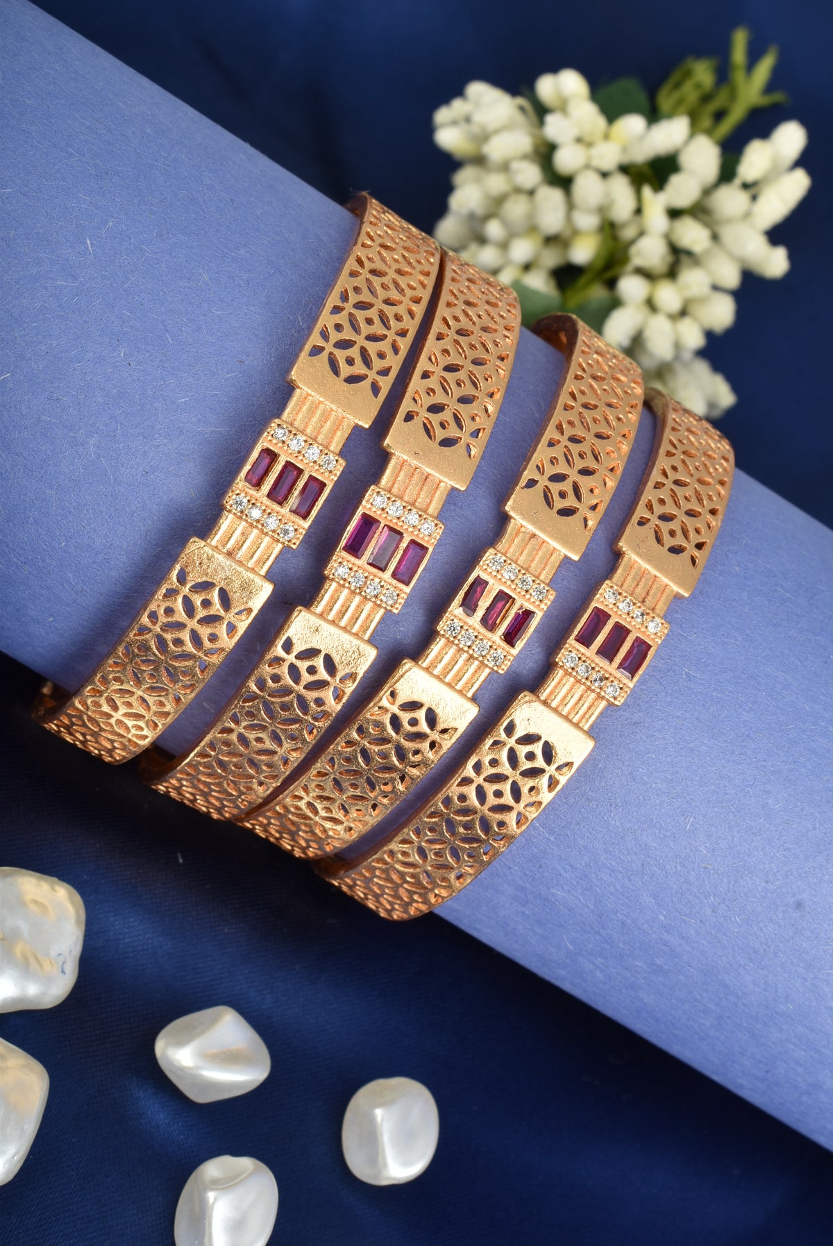 Premium Gold Finish Traditional Set of 4 Bangles for Women and Girls