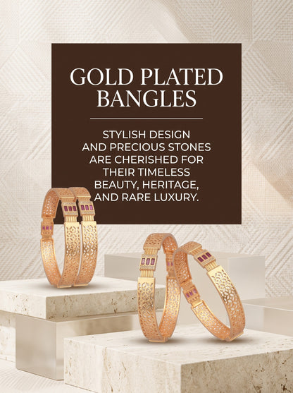 Premium Gold Finish Traditional Set of 4 Bangles for Women and Girls