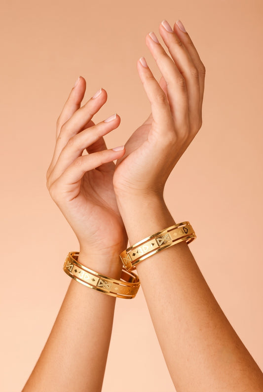 Premium Gold Finish Traditional Set of 2 Bangles for Women and Girls