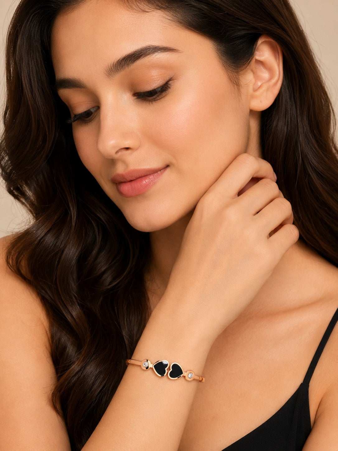 Women Rose Gold-Toned Embellished Premium Bracelet with Elegant Detailing