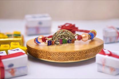 Elegent Brother Letter Rakhis for Brothers 1 Rakhi Made from Cotton Threds with Pack of Roli Chawal n Rakshabandhan Greetings Card |rakhi for brother|Bhaiya Rakhi | Kids rakhi |Rakhi for kids|Rakhi for Bhaiya