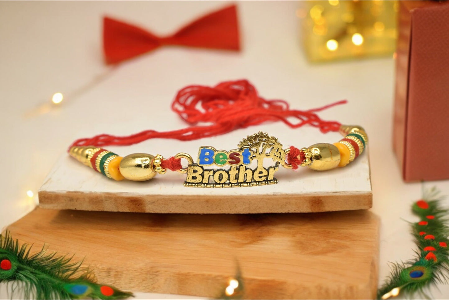 Ethnic Best brother Gold plated RakhisSet of 2 Rakhi  Made from Cotton Threds with Pack of Roli Chawal n Rakshabandhan Greetings Card |rakhi for brother|Bhaiya Rakhi | Kids rakhi |Rakhi for kids|Rakhi for Bhaiya