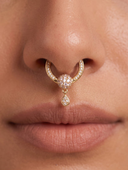 Gold-Toned Stone Studded Septum NonPiercing Nose Pin