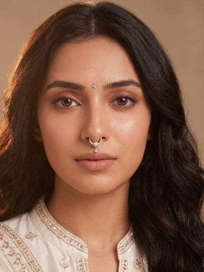 Gold-Toned Stone Studded Septum NonPiercing Nose Pin