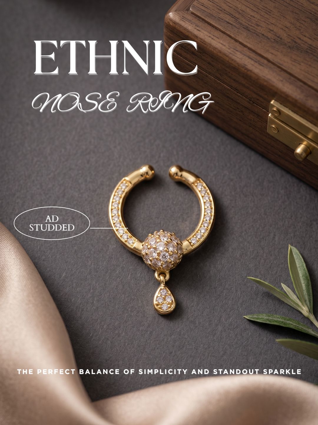 Gold-Toned Stone Studded Septum NonPiercing Nose Pin