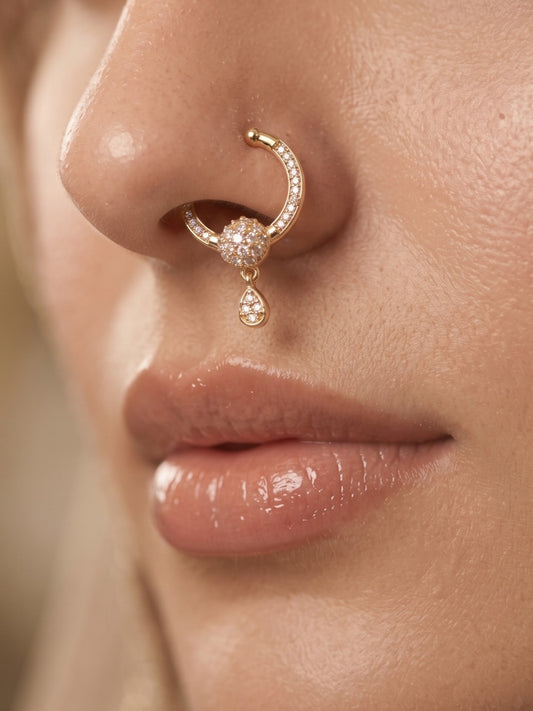 Gold-Toned Stone Studded NonPiercing Nose Ring for Women