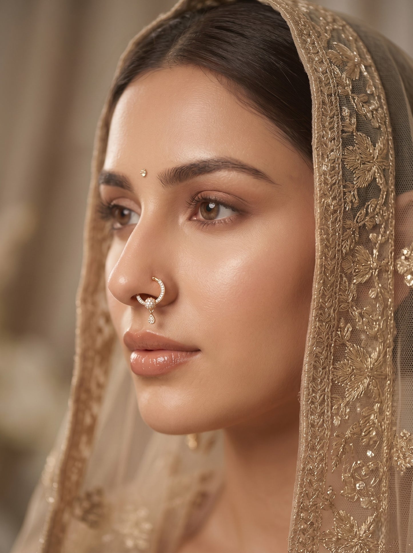 Gold-Toned Stone Studded NonPiercing Nose Ring for Women