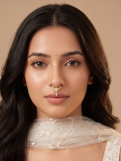 Gold-Toned Stone Studded Septum NonPiercing Nose Pin