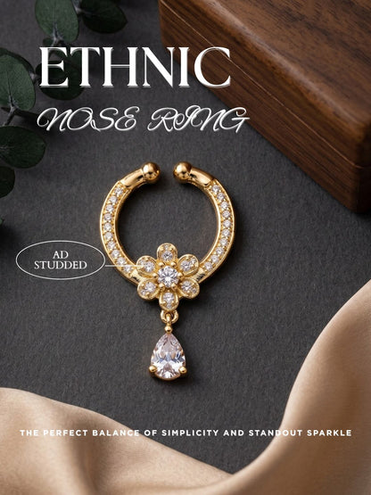 Gold-Toned Stone Studded Septum NonPiercing Nose Pin