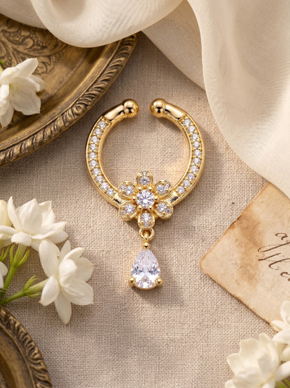 Gold-Toned Stone Studded Septum NonPiercing Nose Pin