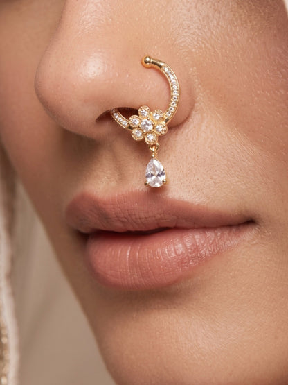 Gold-Toned Stone Studded NonPiercing Nose Ring for Women