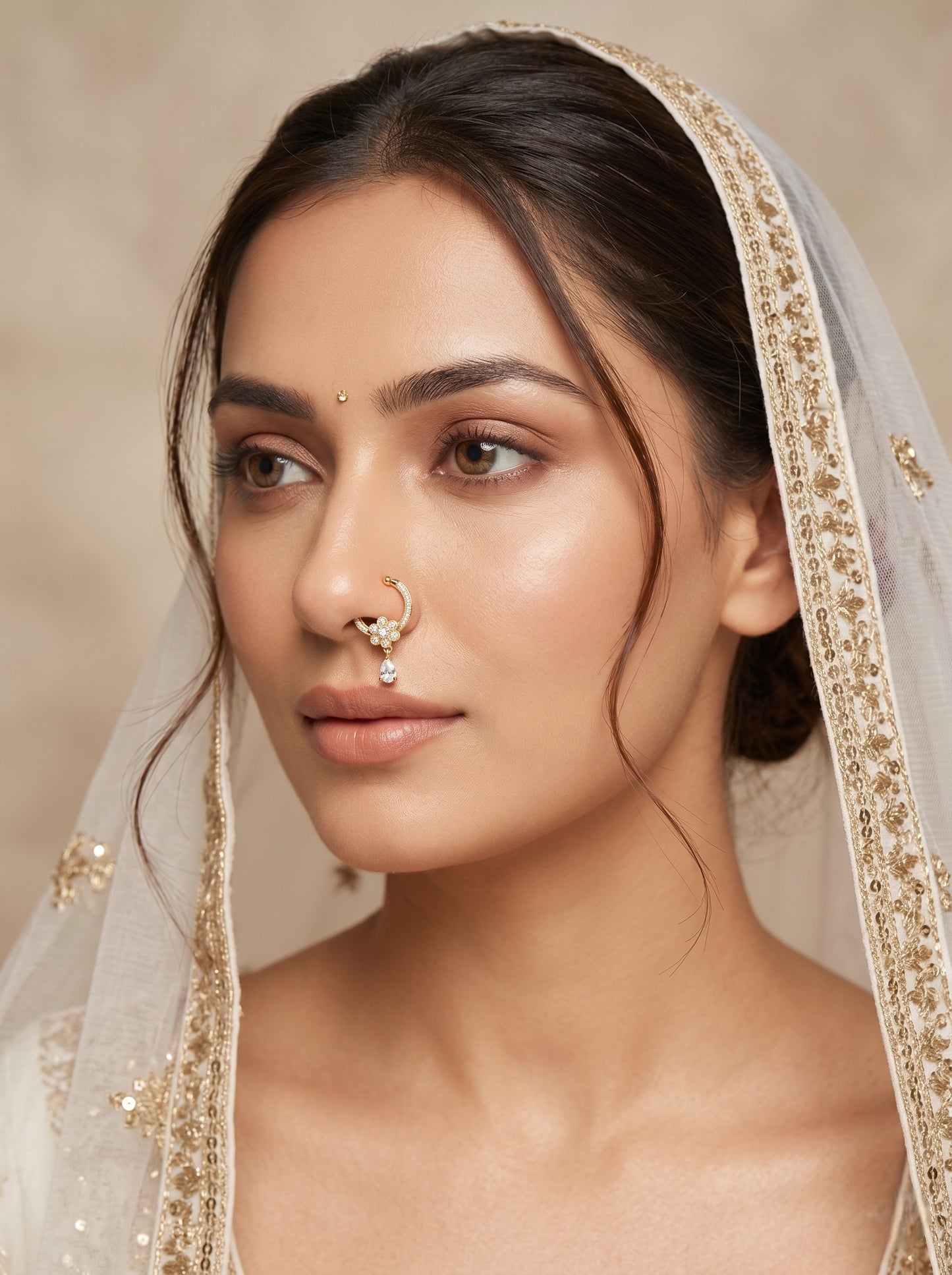Gold-Toned Stone Studded NonPiercing Nose Ring for Women