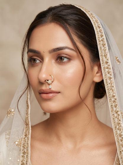 Gold-Toned Stone Studded NonPiercing Nose Ring for Women