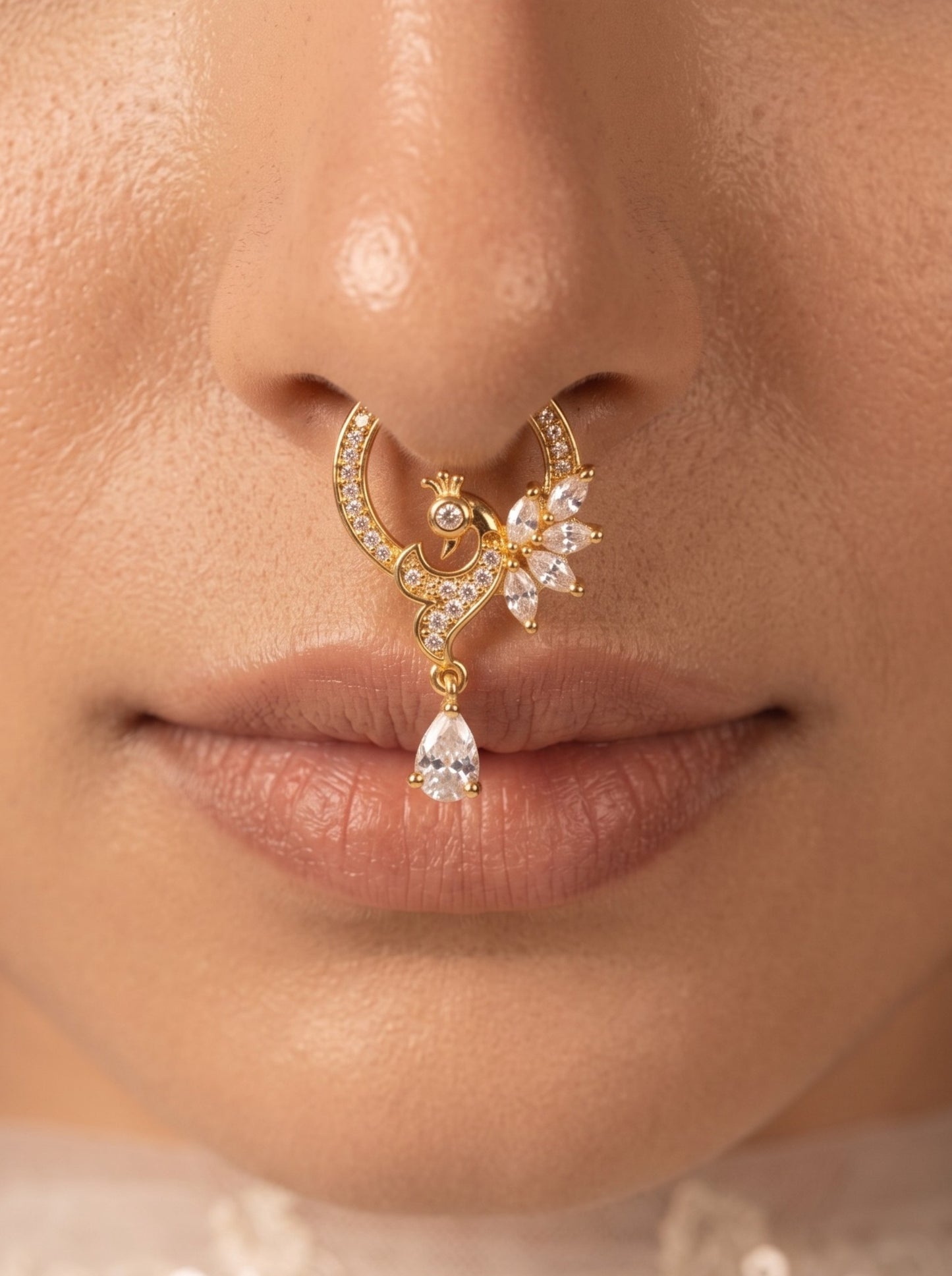 Gold-Toned Stone Studded Septum NonPiercing Nose Pin