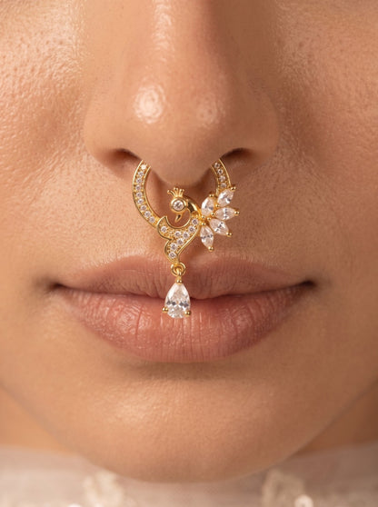 Gold-Toned Stone Studded Septum NonPiercing Nose Pin