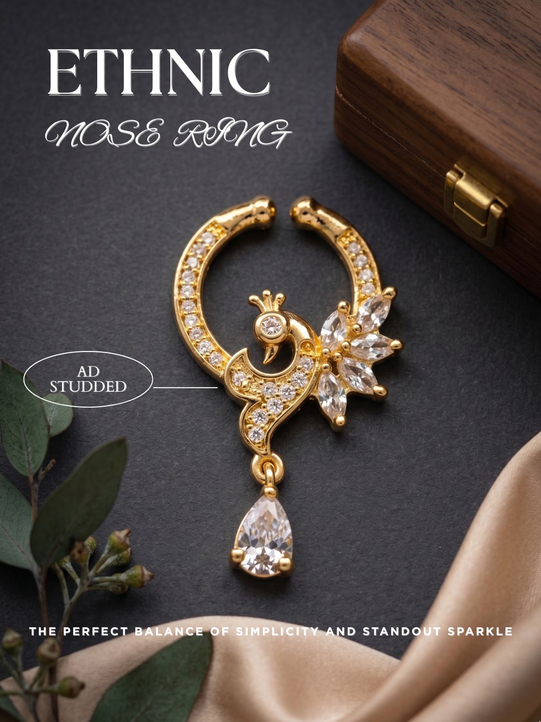 Gold-Toned Stone Studded NonPiercing Nose Ring for Women