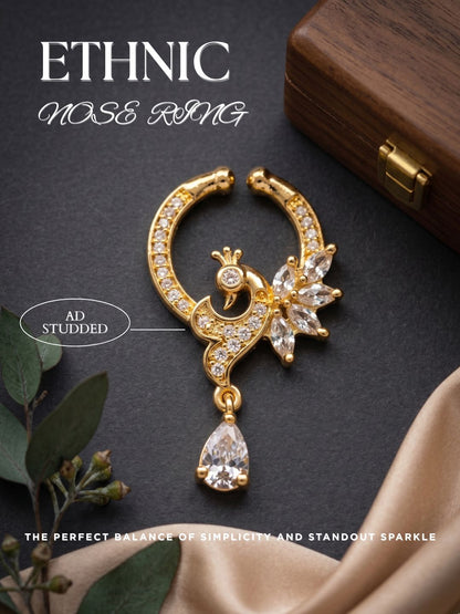 Gold-Toned Stone Studded NonPiercing Nose Ring for Women