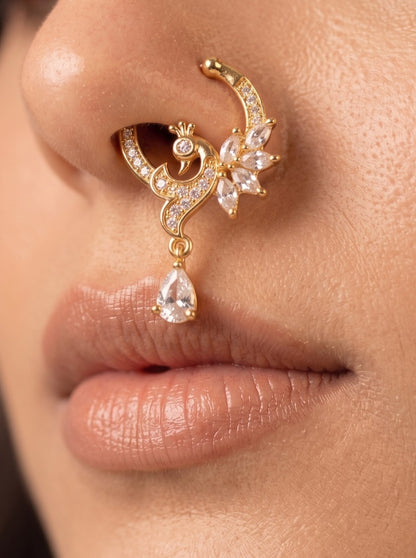 Gold-Toned Stone Studded NonPiercing Nose Ring for Women
