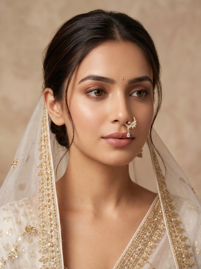 Gold-Toned Stone Studded NonPiercing Nose Ring for Women