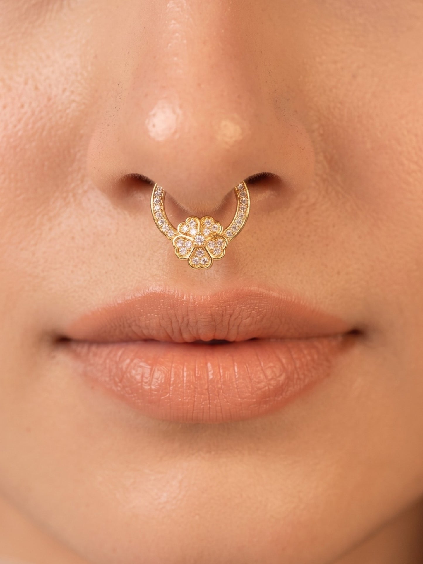 Gold-Toned Stone Studded Septum NonPiercing Nose Pin