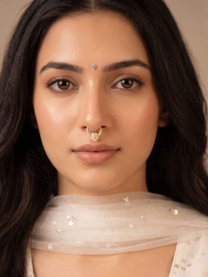 Gold-Toned Stone Studded Septum NonPiercing Nose Pin