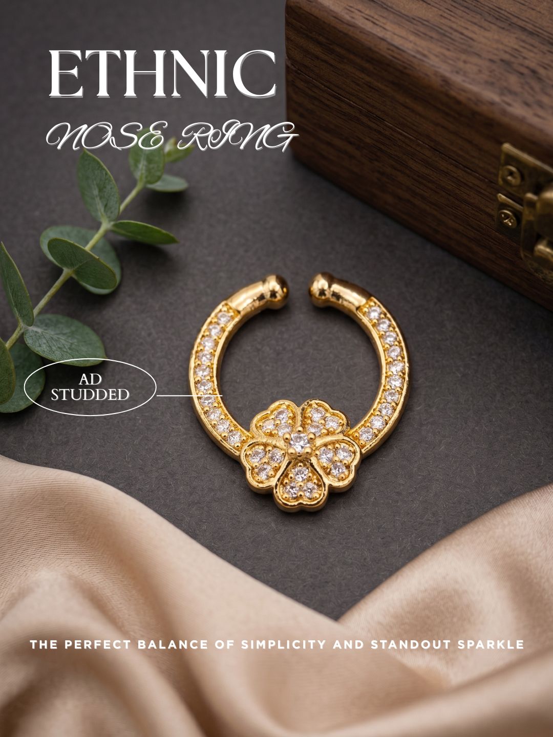 Gold-Toned Stone Studded Septum NonPiercing Nose Pin