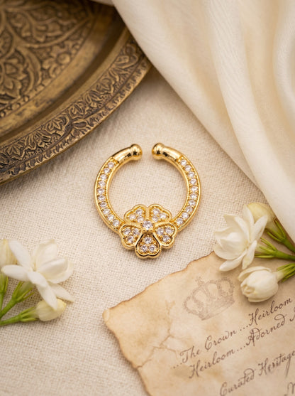 Gold-Toned Stone Studded Septum NonPiercing Nose Pin
