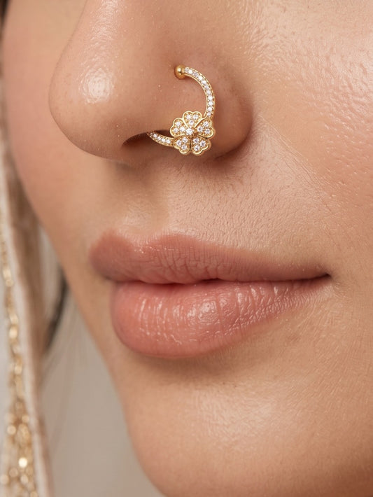 Gold-Toned Stone Studded NonPiercing Nose Ring for Women