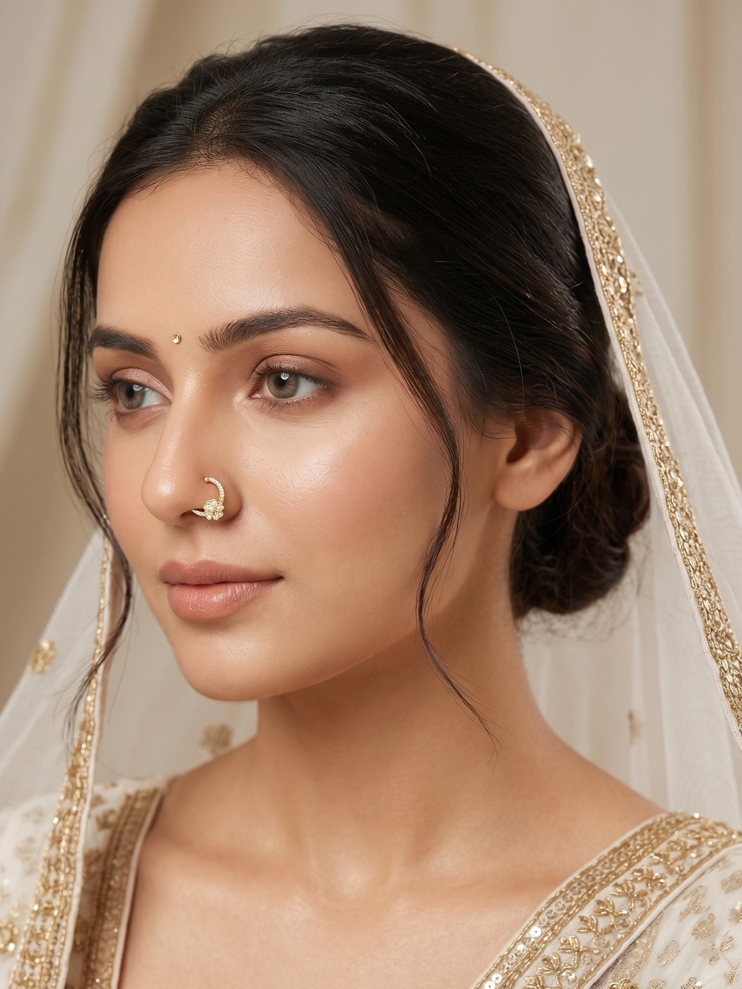 Gold-Toned Stone Studded NonPiercing Nose Ring for Women