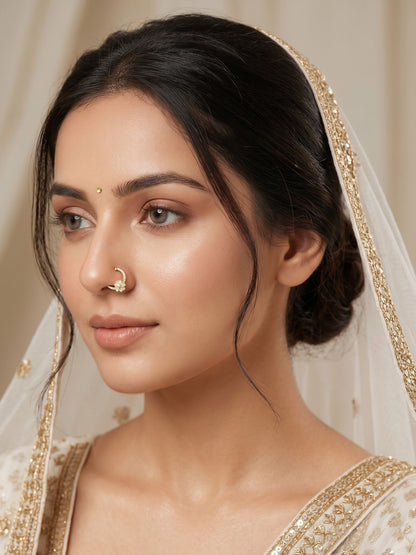 Gold-Toned Stone Studded NonPiercing Nose Ring for Women