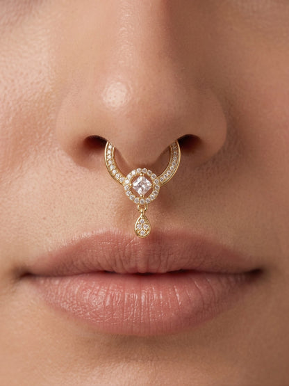 Gold-Toned Stone Studded Septum NonPiercing Nose Pin