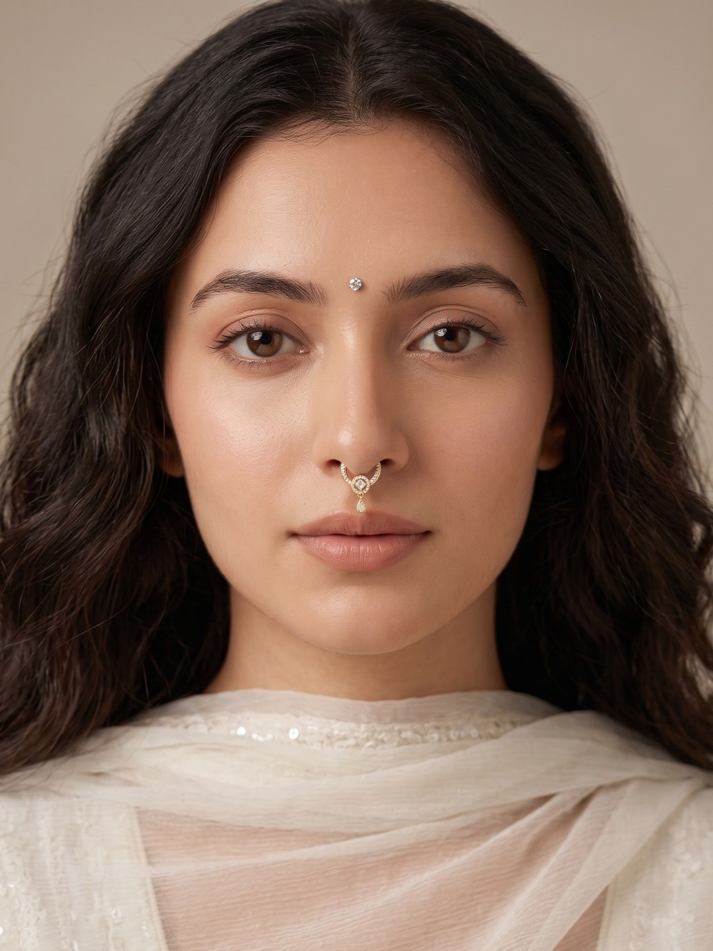 Gold-Toned Stone Studded Septum NonPiercing Nose Pin