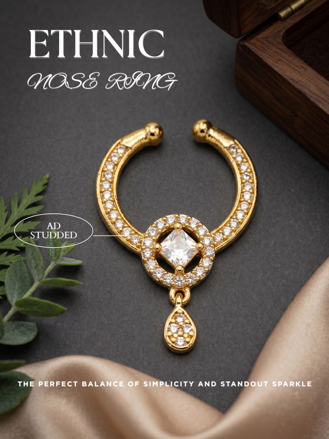 Gold-Toned Stone Studded Septum NonPiercing Nose Pin