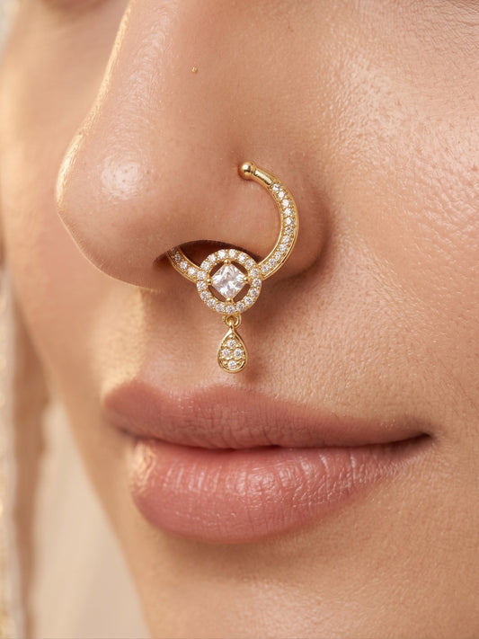 Gold-Toned Stone Studded NonPiercing Nose Ring for Women
